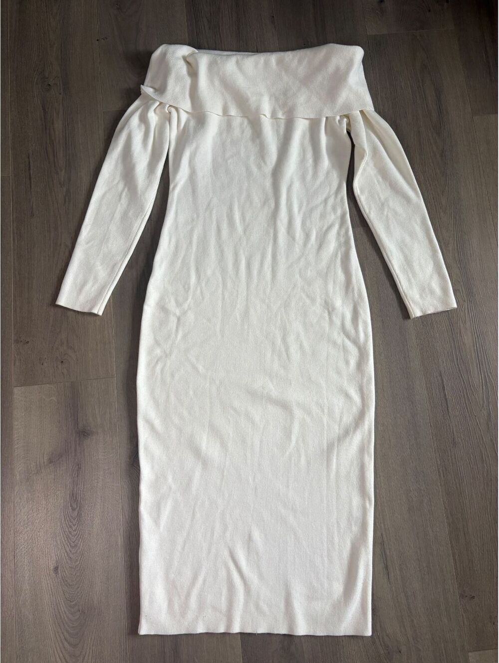 Merokeety White Bodycon Dress Size M Bridal Winter Engagement Dress Long Sleeves